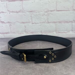 Vintage Gucci Grommet Black Leather Wide Belt 144195 85/34”